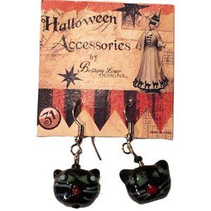 Bethany Lowe Venetian Glass Beads Earrings Black Cat